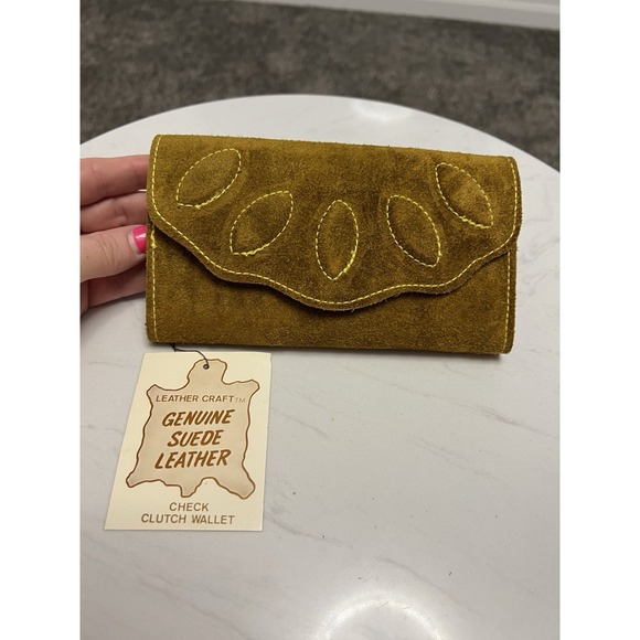 The Unbranded Brand Handbags - Vintage 1970s Suede Leather Wallet Clutch Made in‎ Hong Kong NOS
